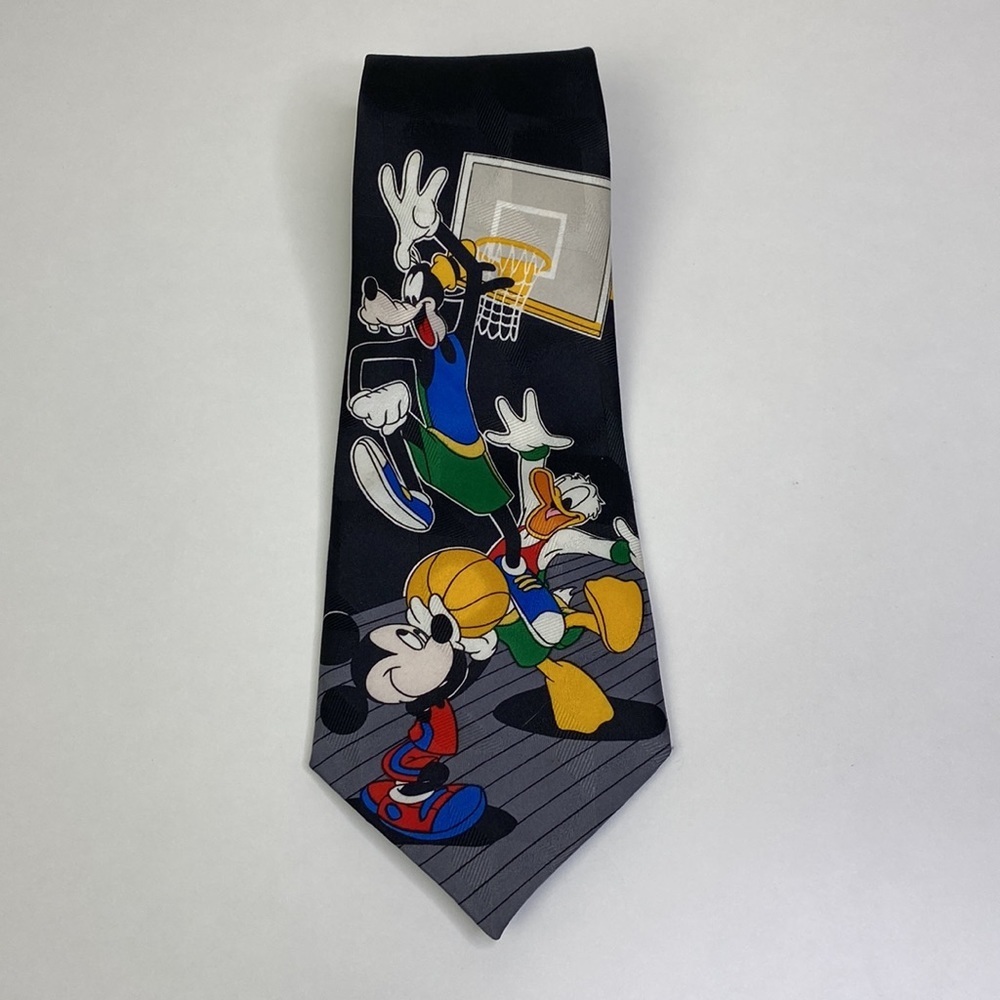 Mickey Unlimited Basketball‎ Goofy Donald & Mickey Black Novelty Tie Polyester